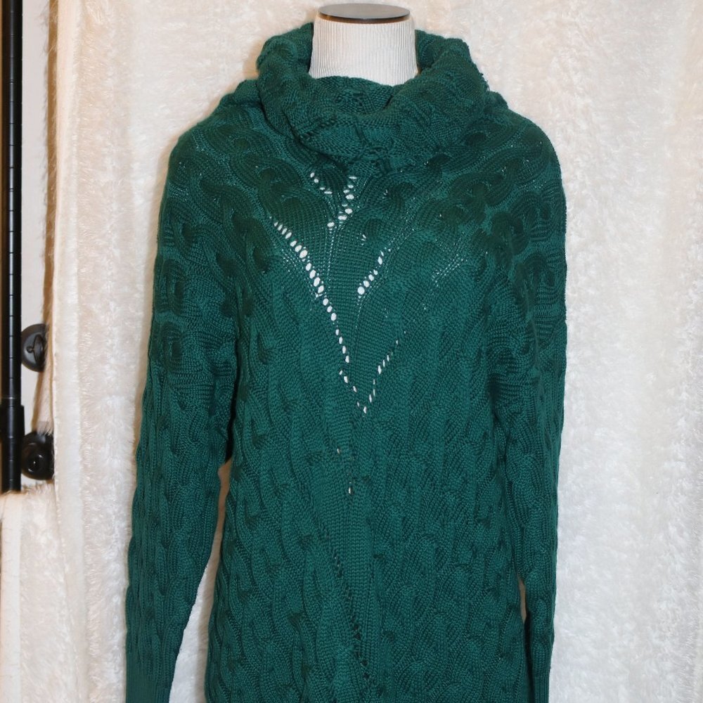 Aura Ladies turtleneck sweater dress W/sash green